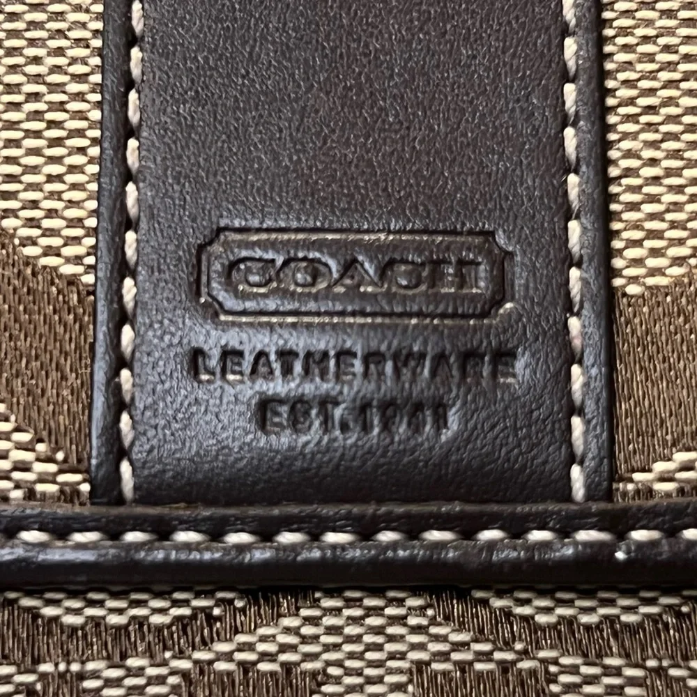 Coach 1941 Leatherwear Tan Canvas and Brown Leather Signature C Tri Fold Wallet